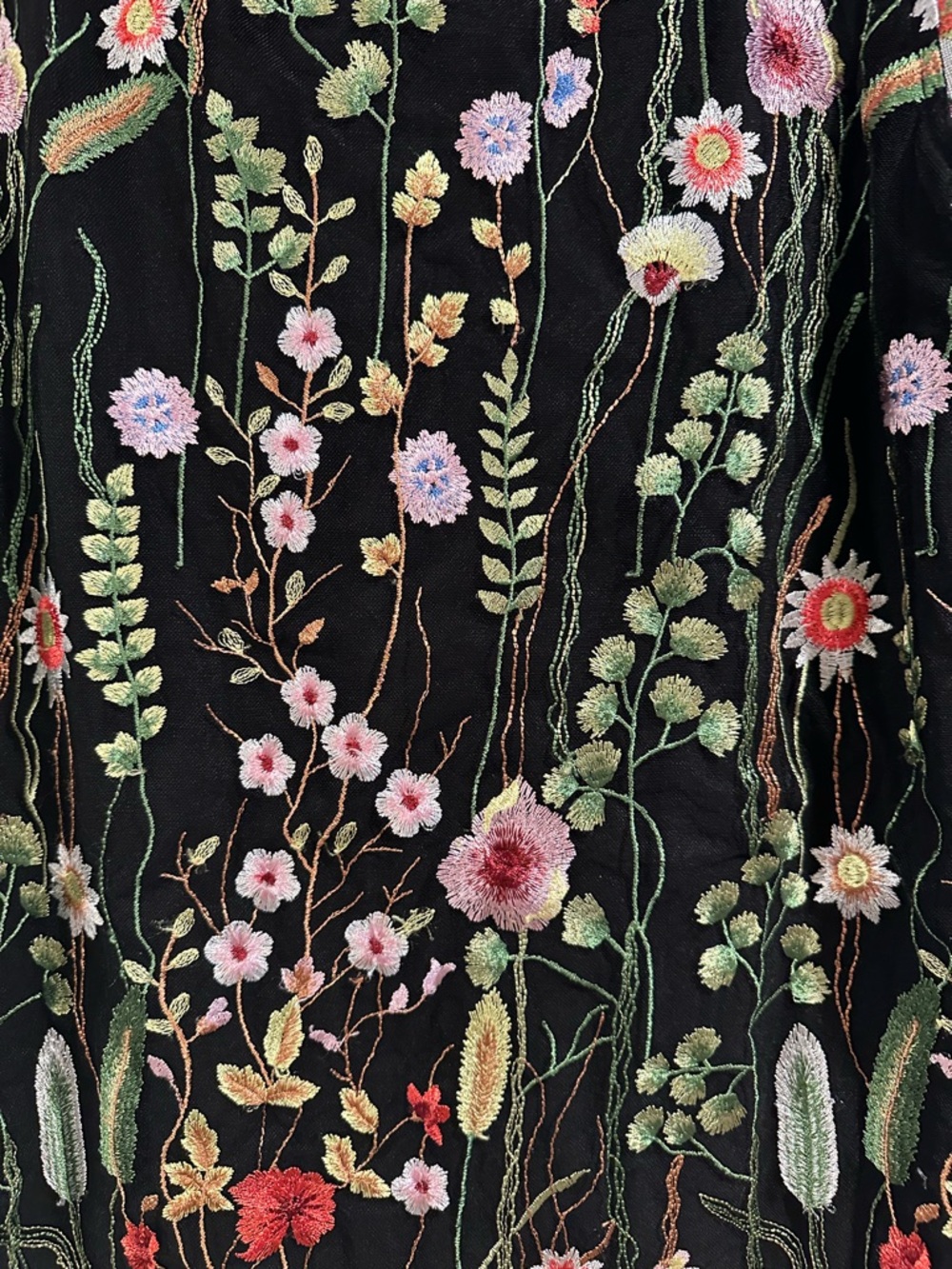 Caroline Rose Garden Walk Embroidered Tunic, sheer 3/4 sleeves black multi-color - Picture 5 of 16